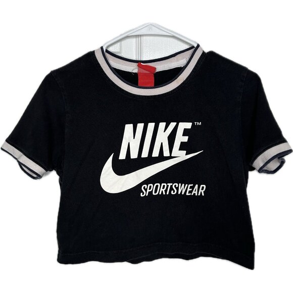 Nike Women’s Crop Top Shirt Black Logo Small - Picture 2 of 5